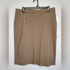 89th + Madison Brown Pencil Skirt with Lace-Up Detail Size L